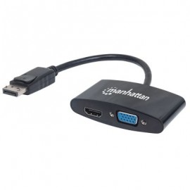 ADAPTADOR MANHATTAN DISPLAYPORT MACHO A HDMI/VGA HEMBRA NEGRO 152587