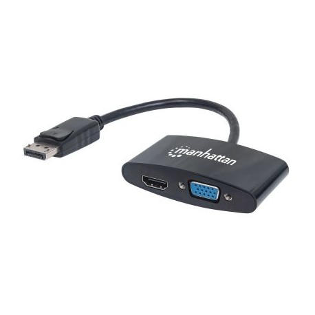 ADAPTADOR MANHATTAN DISPLAYPORT MACHO A HDMI/VGA HEMBRA NEGRO 152587