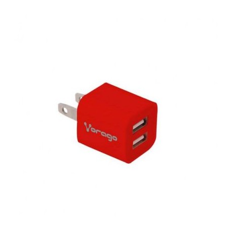CARGADOR DE PARED VORAGO AU-106 ROJO CON 2 PUERTOS USB BLISTER