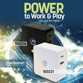FUENTE DE PODER UNIVERSAL MANHATTAN 60W USB-C+2.4A USB-A 180214