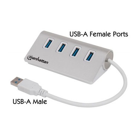 HUB USB 3.0 MANHATTAN ALUMINIO 4 PUERTOS C/FUENTE 163767