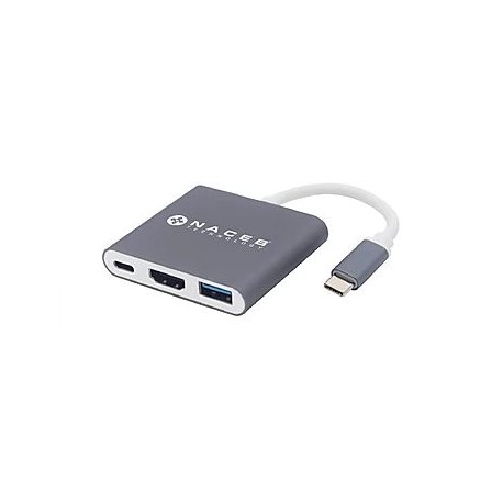 ADAPTADOR USB TIPO C A HDMI NACEB NA-0111 HDMI + USB 3.0 + PD PLATA