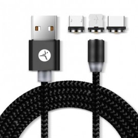 CABLE CARGADOR USB TECHZONE TZCABTRI01 LIGHTNING USB Y TIPO C NEGRO 1M