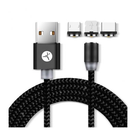 CABLE CARGADOR USB TECHZONE TZCABTRI01 LIGHTNING USB Y TIPO C NEGRO 1M