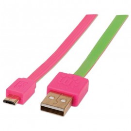 CABLE MICRO USB MANHATTAN PLANO 1.0M ROSA/VERDE 391443