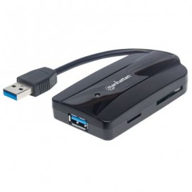 HUB USB 3.0 MANHATTAN 3 PUERTOS, LECTOR DE TARJETAS NEGRO 163590