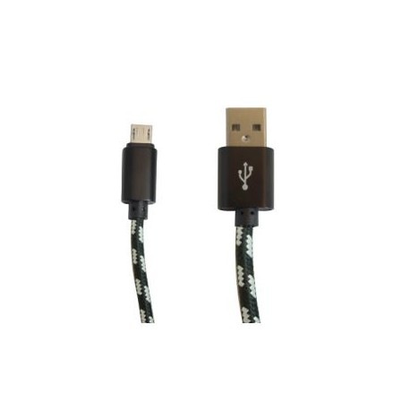 CABLE USB A MICRO USB 2 MTS CARGA/DATOS NYLON NEGRO PREMIUM OVALTECH