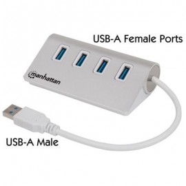 HUB USB 3.0 MANHATTAN ALUMINIO 4 PUERTOS C/FUENTE 163767