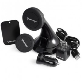 KIT PARA AUTO VORAGO MK-300 BASE CELULAR CARGADOR PARED Y AUTO NEGRO