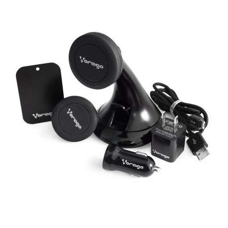 KIT PARA AUTO VORAGO MK-300 BASE CELULAR CARGADOR PARED Y AUTO NEGRO
