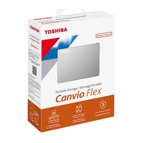 DISCO DURO EXTERNO TOSHIBA 2TB HDTX120XSCAA USB 3.0 CANVIO FLEX PLATA