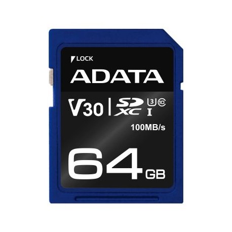 MEMORIA SD ADATA SDXC UHS-I U3 64 GB 100 MB/S 60 MB/S AZUL CLASE 10