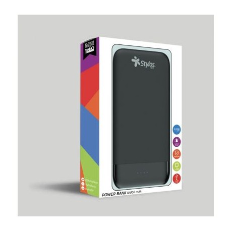 POWER BANK STYLOS, BLANCO 10000 MAH 2 USB LED ULTRA SAFE (STAPWB1W)