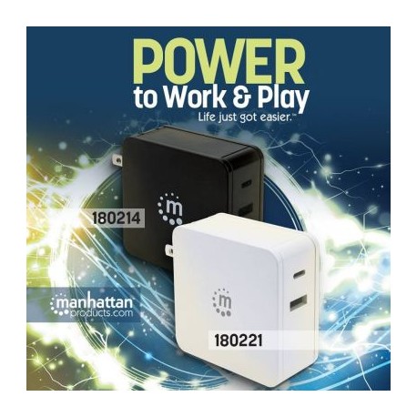 FUENTE DE PODER UNIVERSAL MANHATTAN 60W USB-C+2.4A USB-A 180214