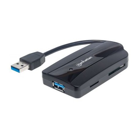 HUB USB 3.0 MANHATTAN 3 PUERTOS, LECTOR DE TARJETAS NEGRO 163590