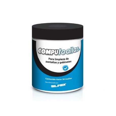 TOALLAS HUMEDAS SILIMEX,BOTE CON 30 PIEZAS,BLANCO-AZUL COMPUTOALLAS