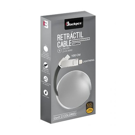 CABLE DUAL MICRO USB/LIGHTNING BLACKPCS RETRACTIL PLATA 1M CASMLPR-3