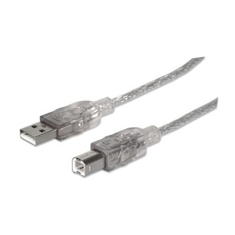 CABLE USB V2.0 MANHATTAN A-B  3.0M, PLATA 340458
