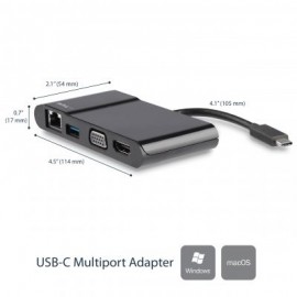 STARTECH ADAPTADOR USB-C -HDMI,VGA 4K USB3.0 RED RJ45 DKT30CHV