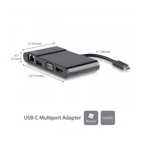 STARTECH ADAPTADOR USB-C -HDMI,VGA 4K USB3.0 RED RJ45 DKT30CHV