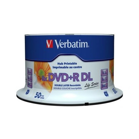 DVD+R VERBATIM DOBLE CAPA IMPRIMIBLE BLANCO TORRE 50 PIEZAS 97693