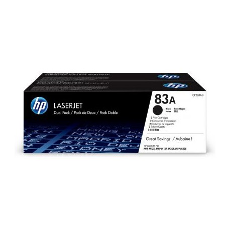 TONER HP 83A NEGRO DUAL PACK 2X 1500 PAGS P/M125,M127 CF283AD