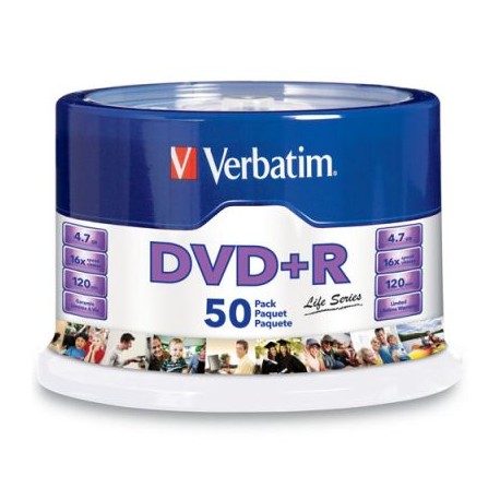 PAQUETE 50 DISCOS VERBATIM DVDR 4.7GB 16X LIFE SERIES SPINDLE VB97174