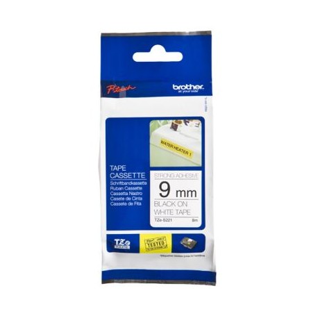 CINTA BROTHER TZES221 NEGRO SOBRE BLANCO 9MM X 8M