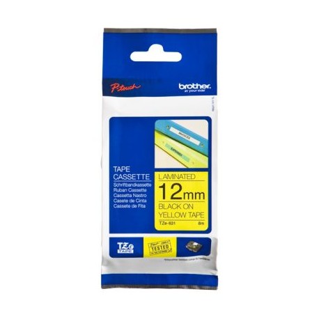 BROTHER CINTA NEGRO SOBRE AMARILLO 12mm x 8M TZE631