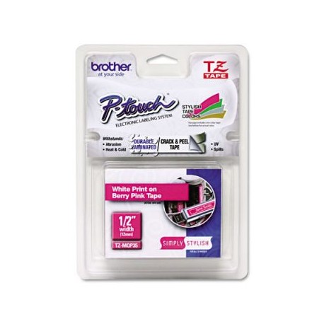BROTHER CINTA BLANCO SOBRE ROSA FRESA 12mm X 5M TZEMQP35