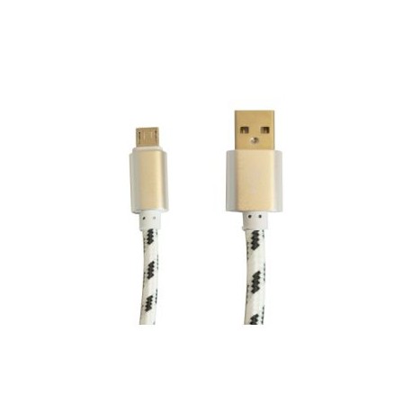 CABLE USB A MICRO USB 2 MTS CARGA/DATOS NYLON BLANCO PREMIUM OVALTECH