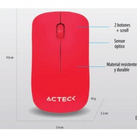 MOUSE ACTECK ENTRY ROJO 3 BOTONES + SCROLL INALAMBRICO 1000 DPI