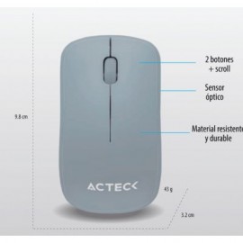 MOUSE ACTECK ENTRY GRIS 3 BOTONES + SCROLL INALAMBRICO 1000 DPI