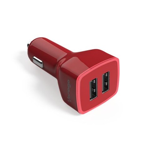 CARGADOR PARA AUTO VORAGO 2 PUERTOS USB ROJO BLISTER AU-103-RD