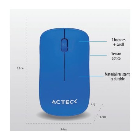 MOUSE ACTECK ENTRY AZUL 3 BOTONES + SCROLL INALAMBRICO 1000 DPI