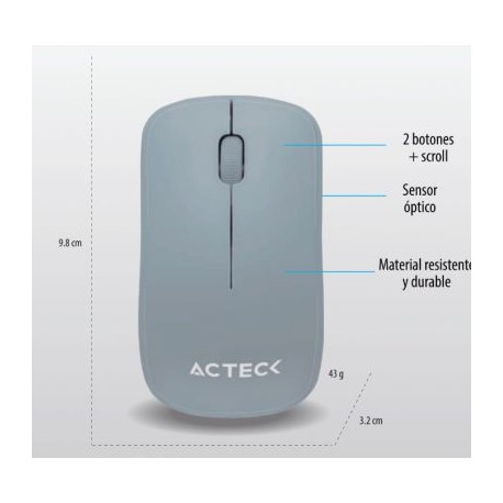 MOUSE ACTECK ENTRY GRIS 3 BOTONES + SCROLL INALAMBRICO 1000 DPI