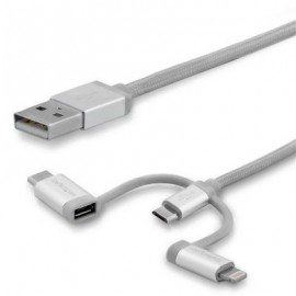 CABLE USB STARTECH MULTI CARGA 2M USB C/LIGHTNING/MICRO USB LTCUB2MGR