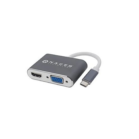 ADAPTADOR USB TIPO C A HDMI+VGA NACEB NA-0113 PLATA