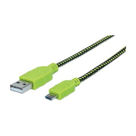CABLE USB MANHATTAN TEXTIL VERDE/NEGRO USB A MICRO USB 1 METRO 352772