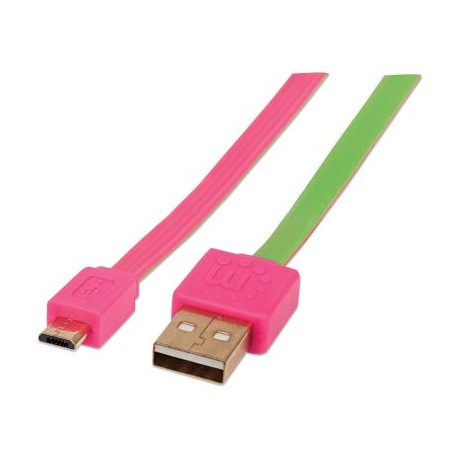 CABLE MICRO USB MANHATTAN PLANO 1.0M ROSA/VERDE 391443