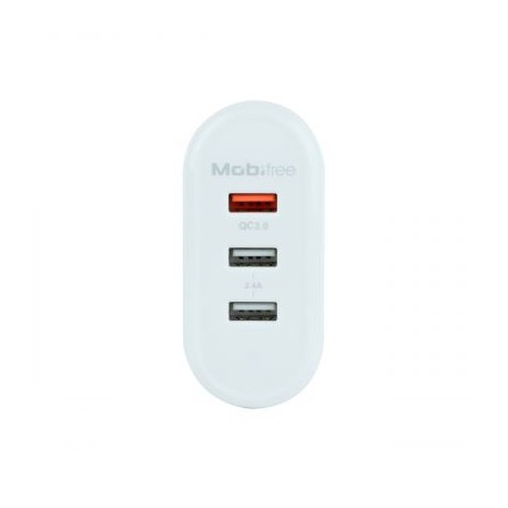 CARGADOR DE PARED MOBIFREE 3 PUERTOS USB BLANCO MB-923378